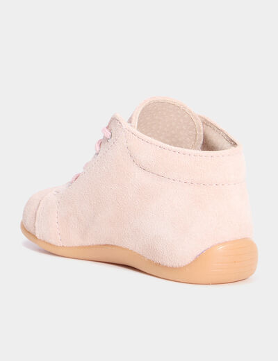 Bottillons effet suédine en cuir rose bébé fille