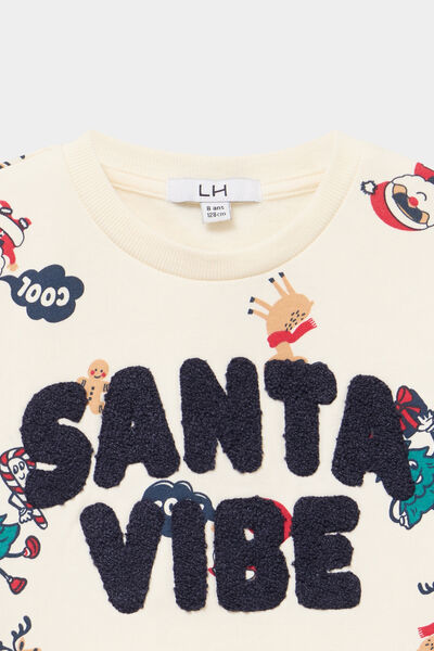 Sweat de No&euml;l col rond ecru gar&ccedil;on