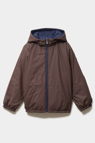 Blouson d&eacute;perlant r&eacute;versible &agrave; capuche marron fonc&eacute; gar&ccedil;on