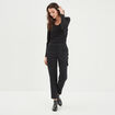 Pantalon cargo 2 poches à rabat noir femme