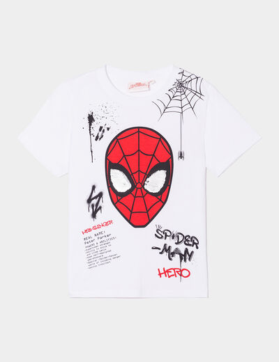 T-shirt à sequins Spider-Man blanc garçon