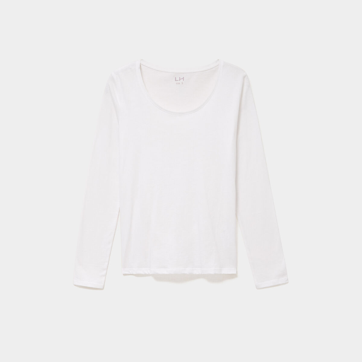 T-shirt coton col rond manches longues blanc femme