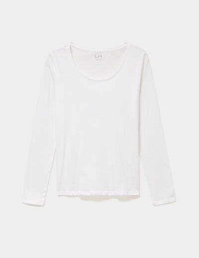 T-shirt coton col rond manches longues blanc femme