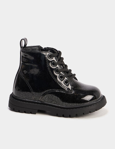 Boots crantées vernies à paillettes noir bébé fille