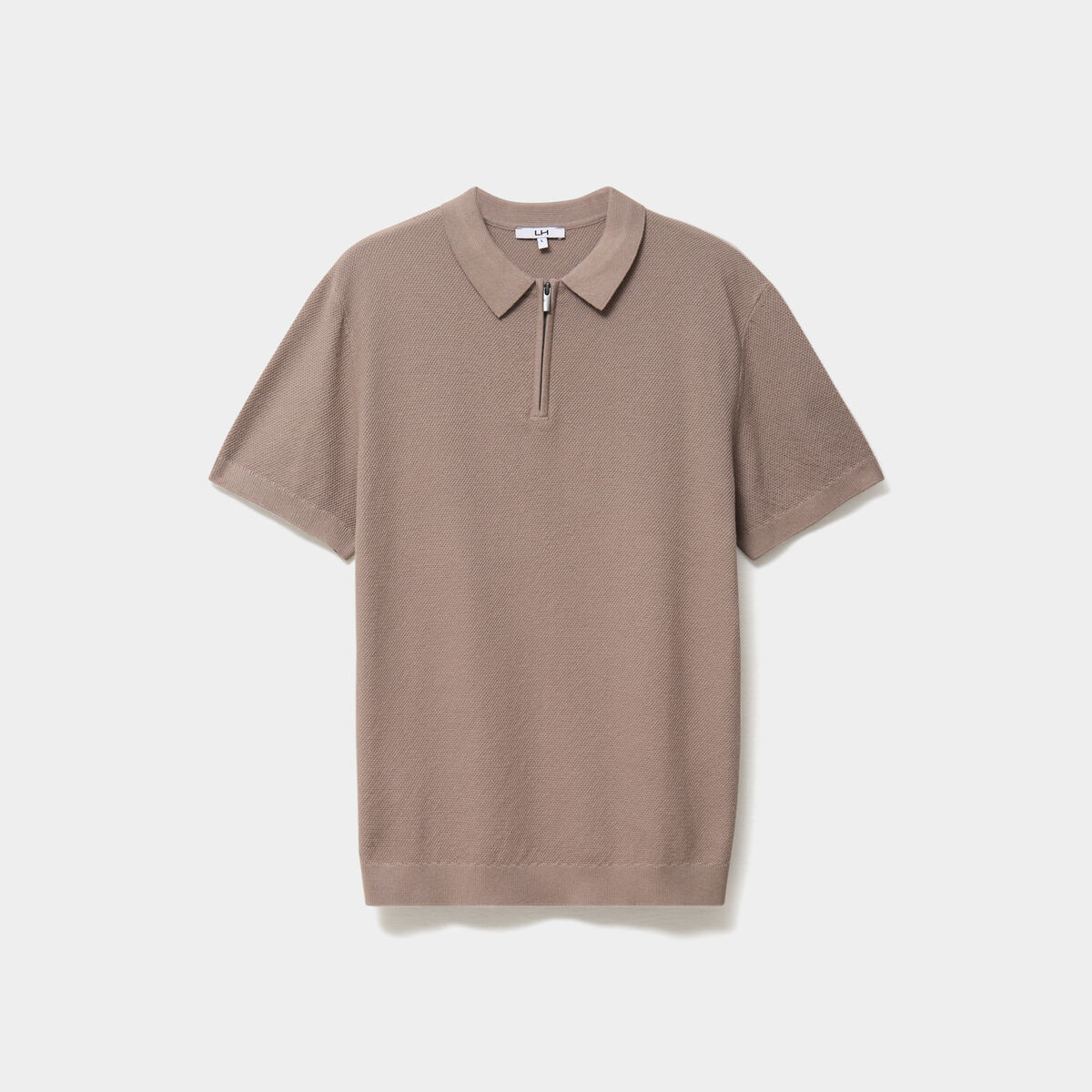 Polo col zipp&eacute; manches courtes coton marron homme