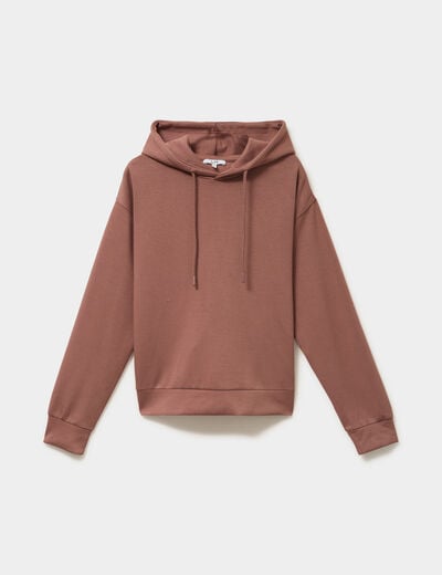 Sweat hoodie manches longues &agrave; capuche marron femme