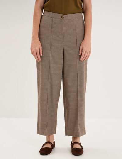 Pantalon droit cropped taille haute marron femme