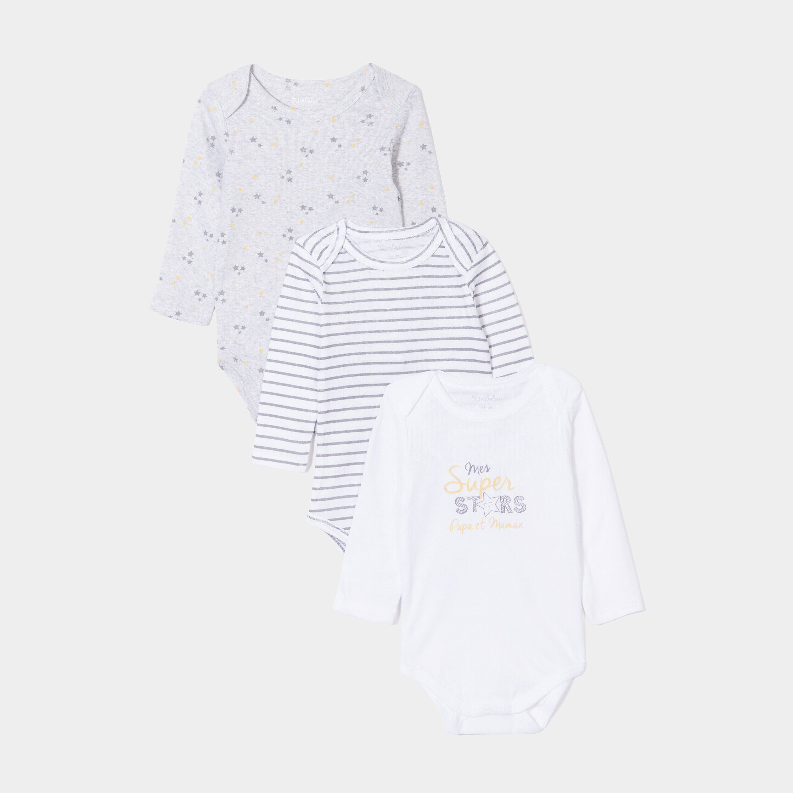 Lot 3 bodies US coton manches longues blanc mixte