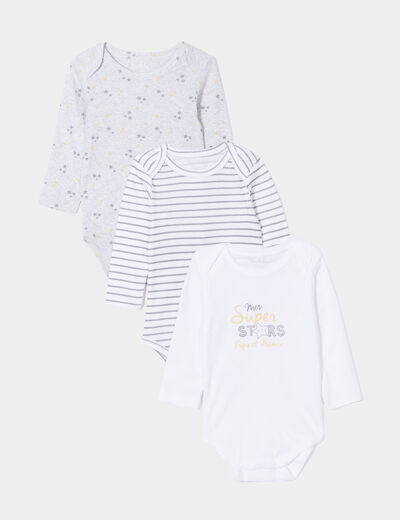 Lot 3 bodies US coton manches longues blanc mixte