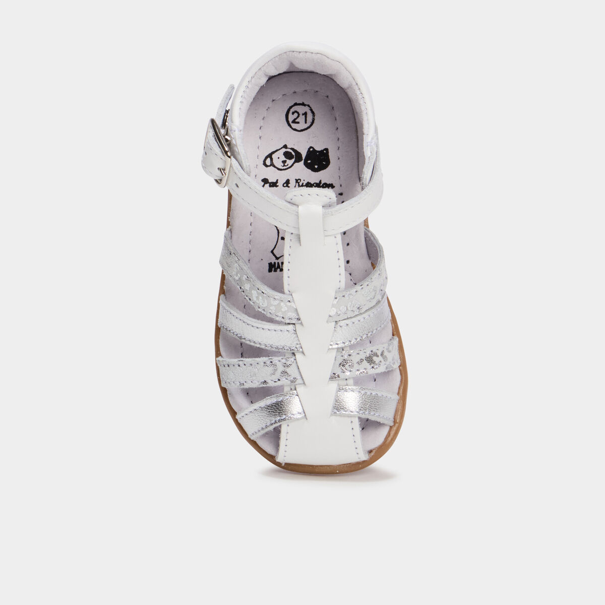 Sandales en cuir blanc b&eacute;b&eacute; fille