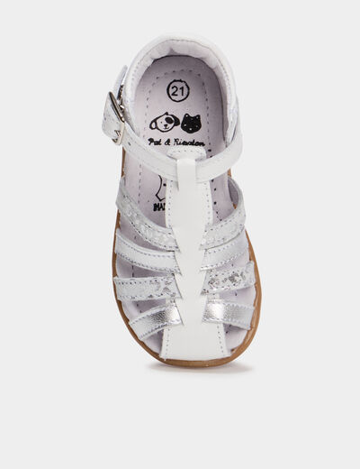 Sandales en cuir blanc b&eacute;b&eacute; fille