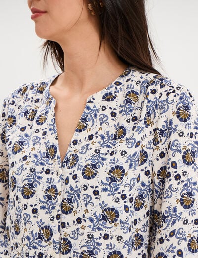 Blouse manches ballons coton ecru femme