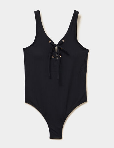 Maillot de bain une pi&egrave;ce &agrave; la&ccedil;age noir femme