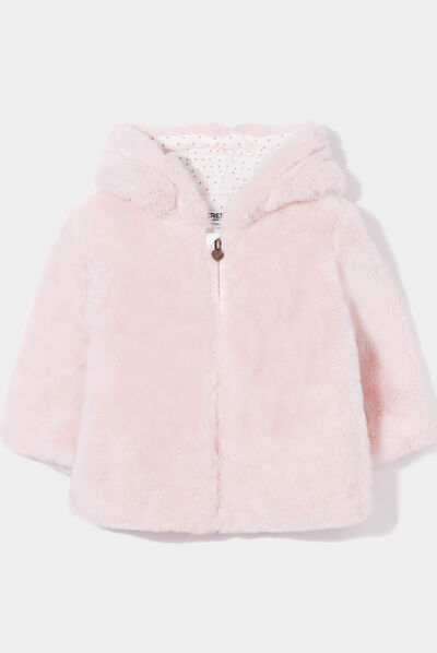 Veste à capuche imitation fourrure rose clair bébé fille