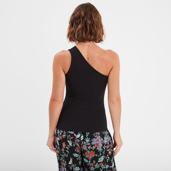 debardeur asymetrique cotele noir femme Débardeur asymétrique côtelé noir femme