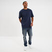 T-shirt col rond coupe relax coton &eacute;pais bleu marine homme