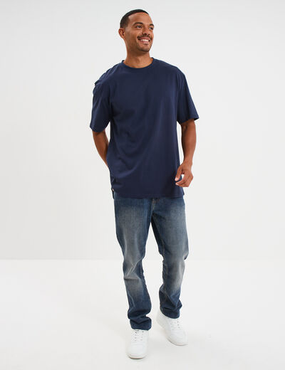 T-shirt col rond coupe relax coton &eacute;pais bleu marine homme