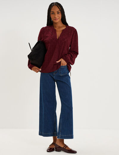 Jean large poches plaqu&eacute;es denim stone femme