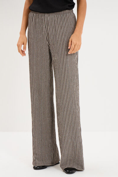 Pantalon large effet gaufr&eacute; marron chocolat femme