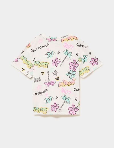 T-shirt nou&eacute; manches courtes coton ecru fille