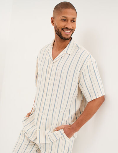 Chemise col cubain manches courtes coton bleu gris homme