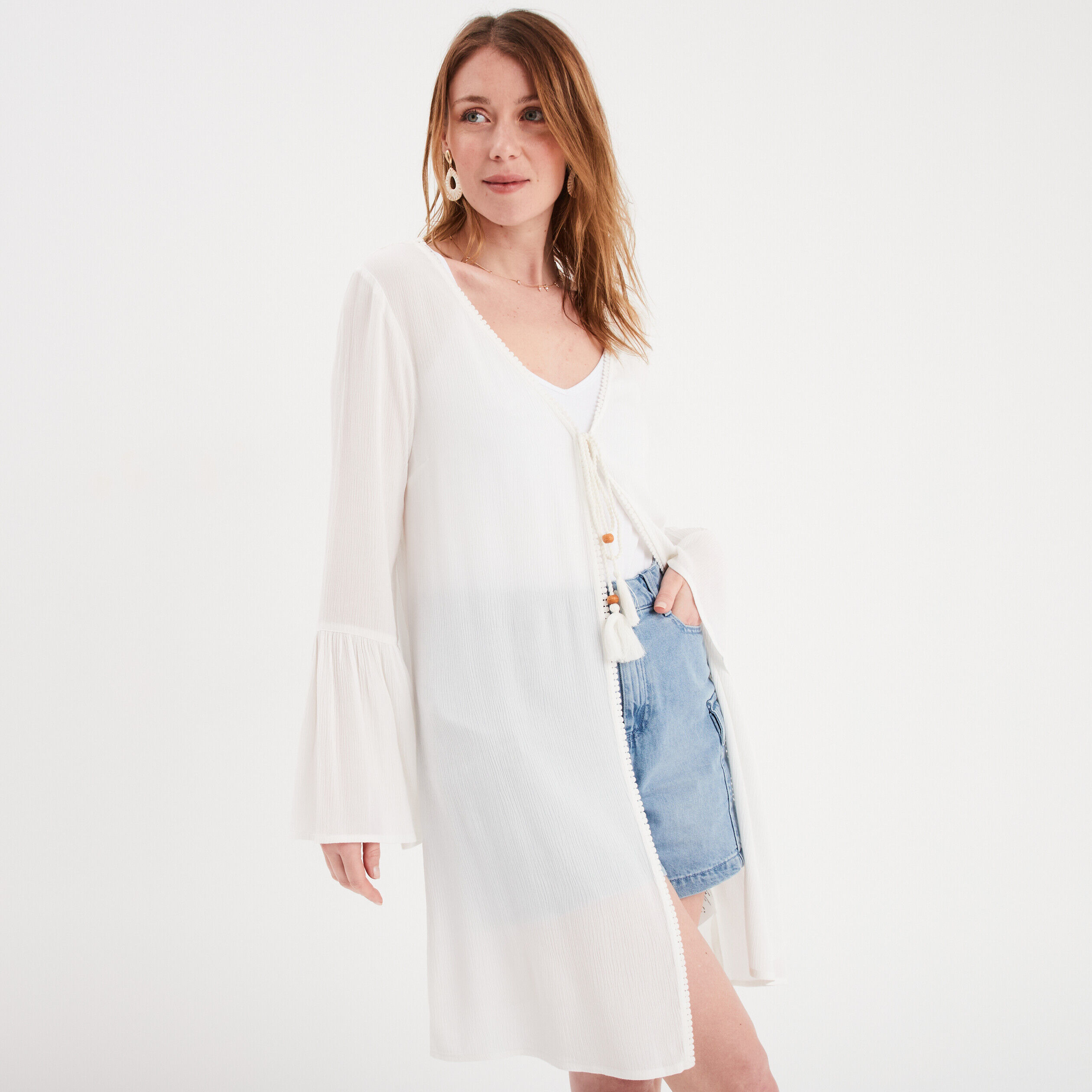 Gilet esprit kimono manches 3/4 Liberto blanc femme LIBERTO