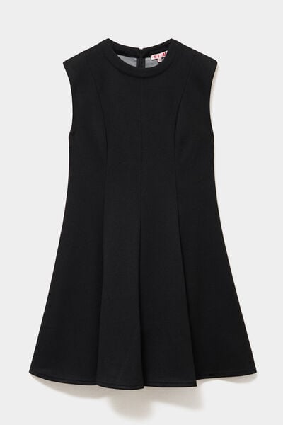 Robe maille sans manches corolle courte noir femme