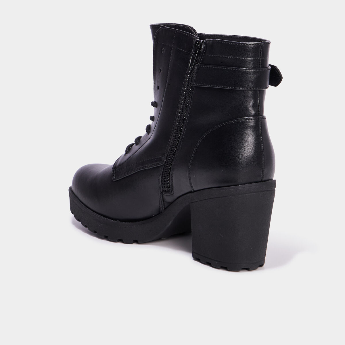 Boots &agrave; lacets et talons 5 cm noir femme