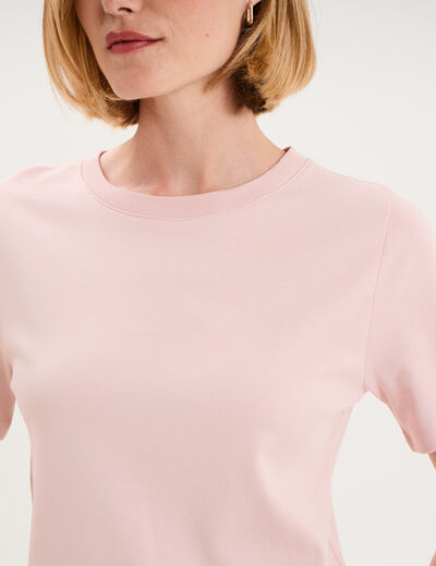 T-shirt col rond manches courtes coton rose pastel femme