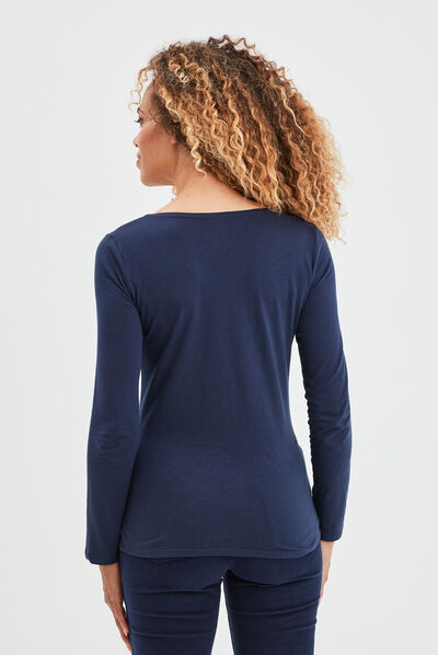 T-shirt coton manches longues bleu marine femme