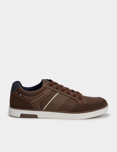 Tennis basses &agrave; lacets marron homme