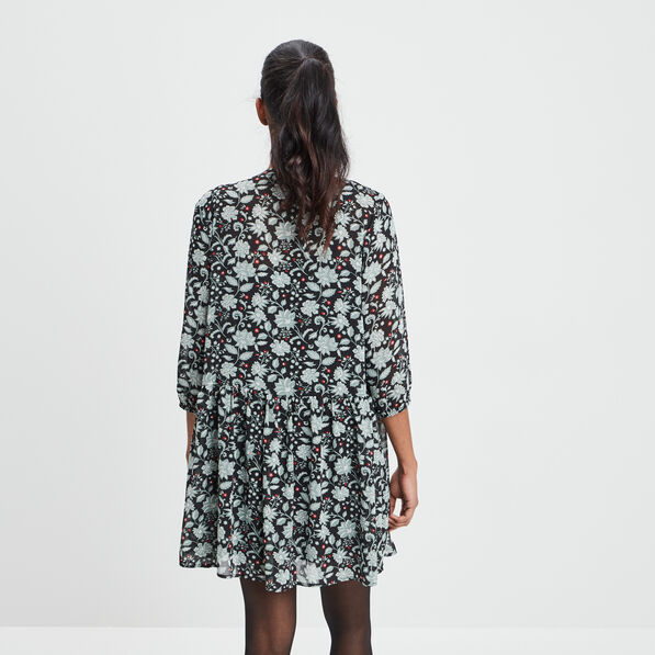 Robe droite fluide manches 3/4 noir femme