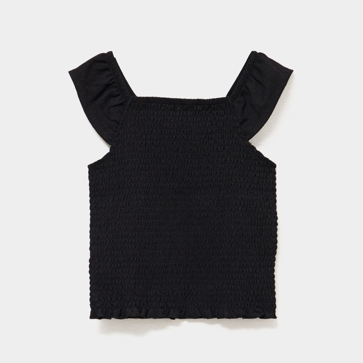 Blouse smock&eacute;e ajust&eacute;e avec volants noir fille