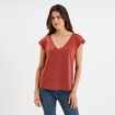 T-shirt col en V dentelle épaules et dos vieux rose femme