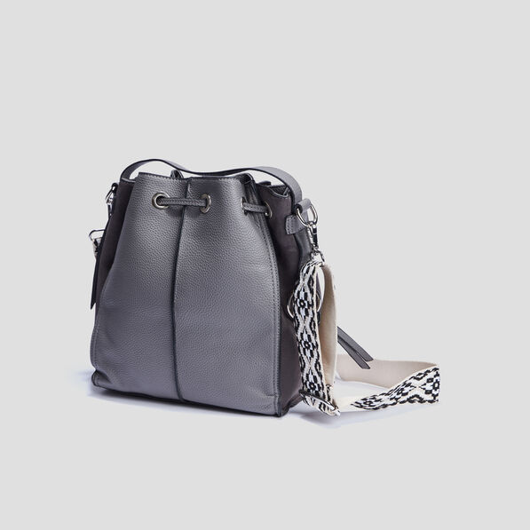 sac seau bi matiere a bandouliere gris femme Sac seau bi-matière à bandoulière gris femme