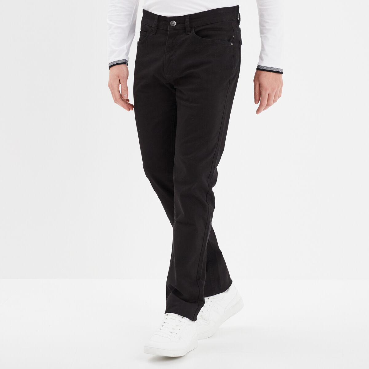 Pantalon droit en coton stretch noir homme