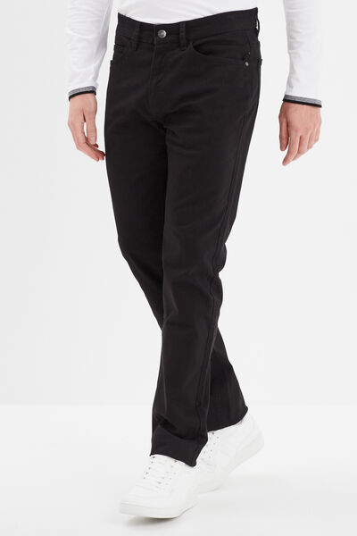 Pantalon droit en coton stretch noir homme