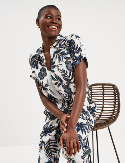 Chemise nou&eacute;e manches courtes gaze coton ecru femme