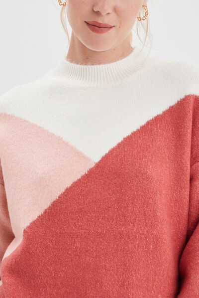 Pull avec col montant rose femme