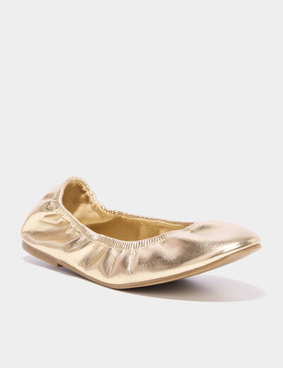 Ballerines &eacute;lastiqu&eacute;es &agrave; bout rond jaune or femme