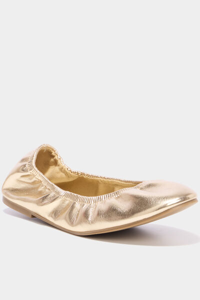Ballerines &eacute;lastiqu&eacute;es &agrave; bout rond jaune or femme