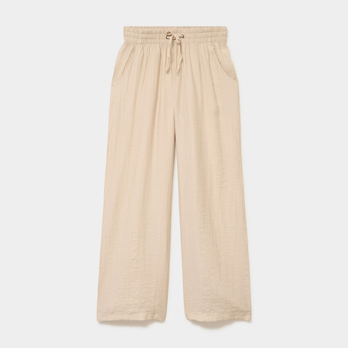 Pantalon large fluide taille &eacute;lastiqu&eacute;e beige femme