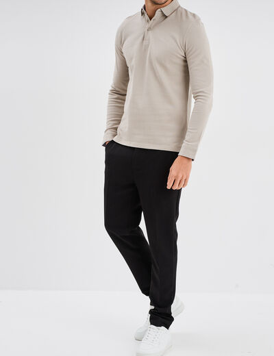 Polo droit manches longues coton gris clair homme
