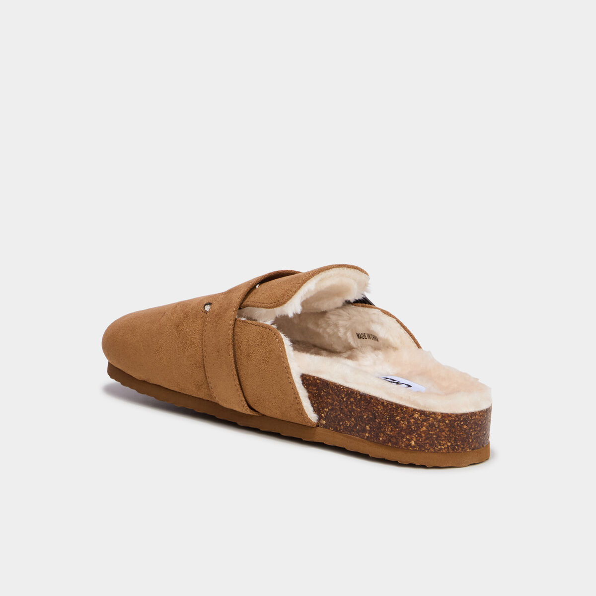 Mules fourr&eacute;es avec boucles marron femme
