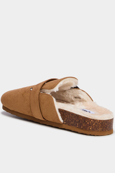Mules fourr&eacute;es avec boucles marron femme
