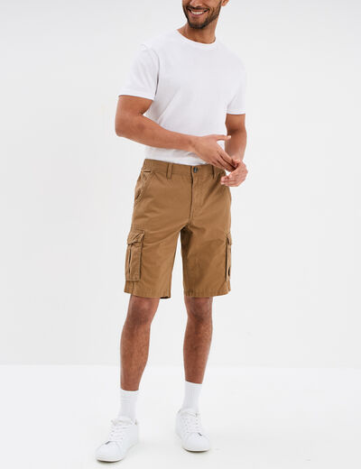 Short cargo poches à rabat coton marron clair homme