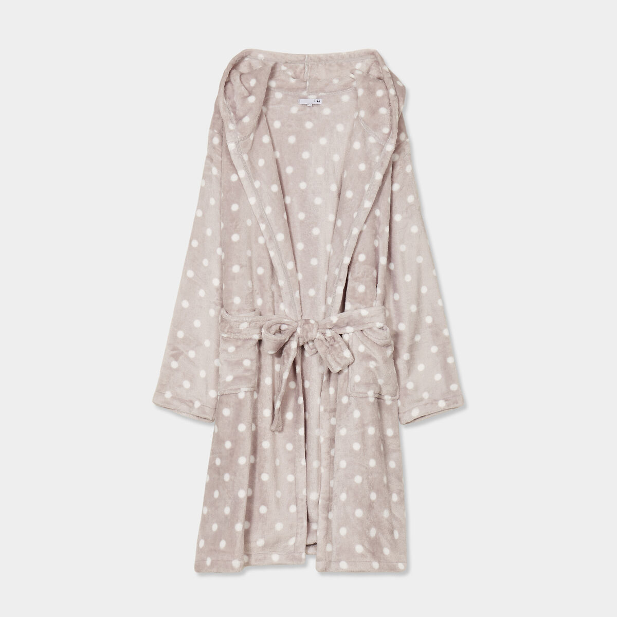 Peignoir long effet polaire à capuche gris femme