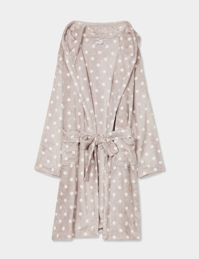 Peignoir long effet polaire à capuche gris femme