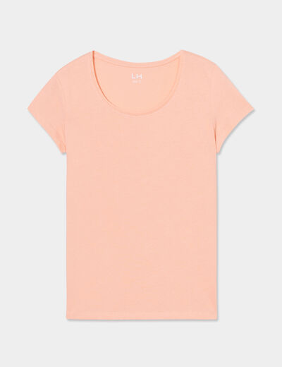 T-shirt coton col rond manches courtes rose corail femme