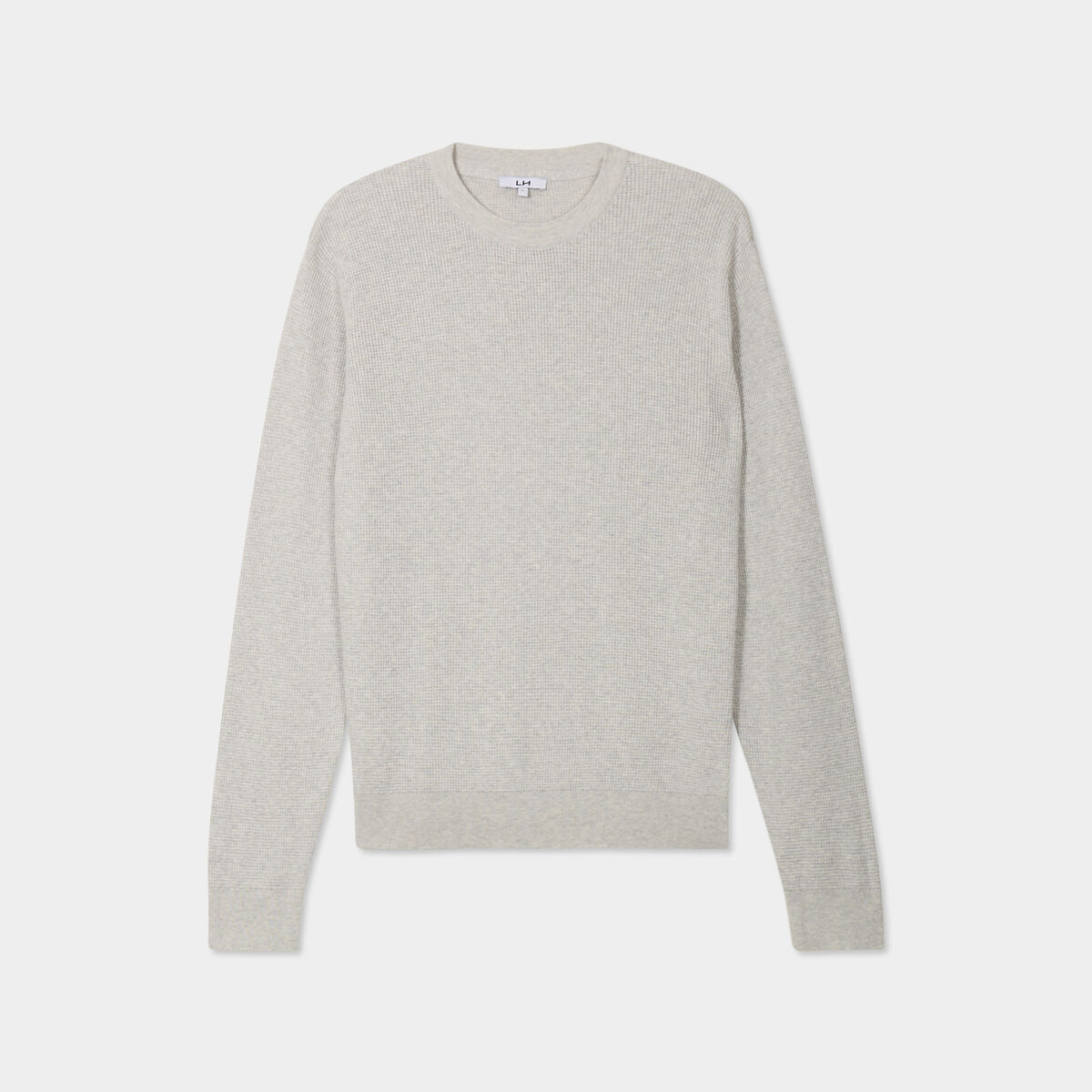 Pull en maille textur&eacute;e col rond gris clair homme